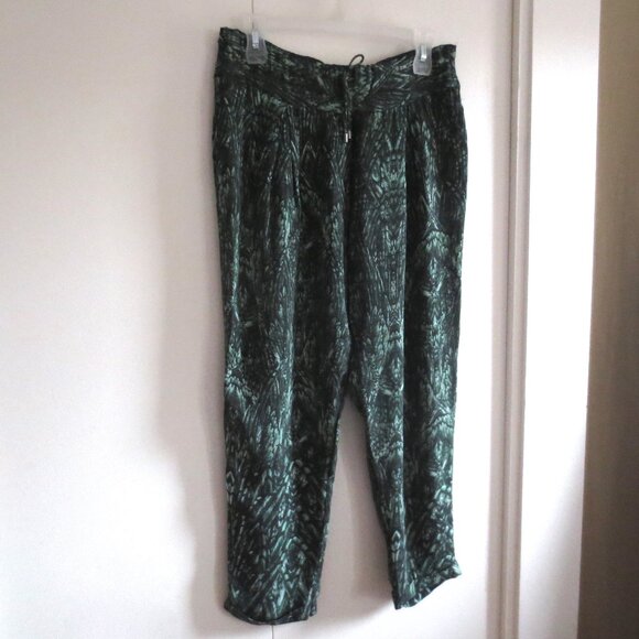 Haute Hippie Green Silk Foliage Feather Drawstring Slim Jogger Trousers Pants - Picture 1 of 8